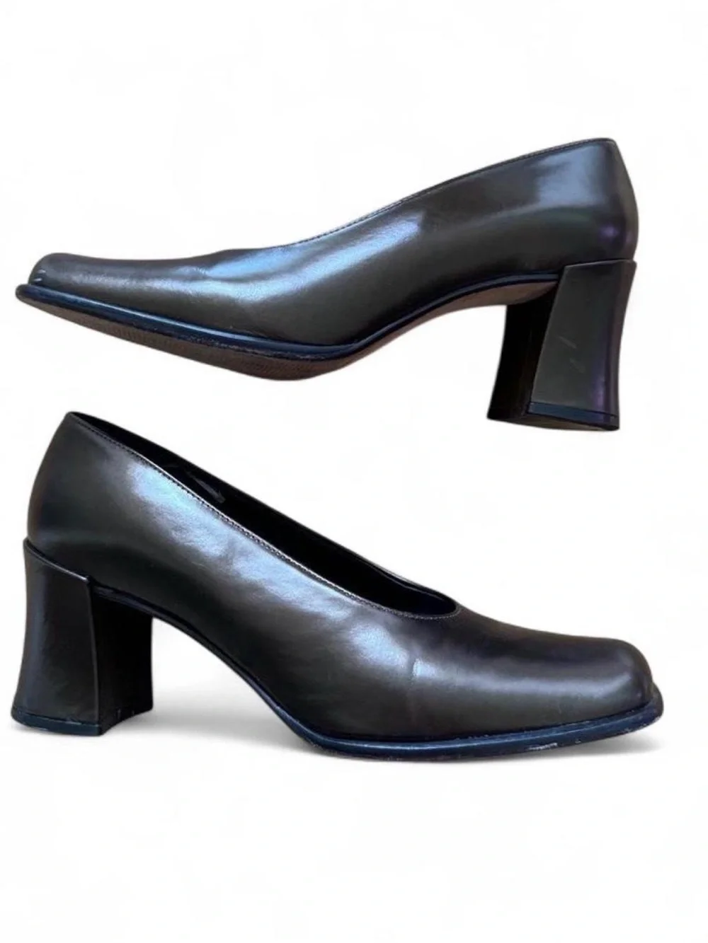 Vintage 90’s Bronze Franco Sarto leather block heel pumps size 8.5